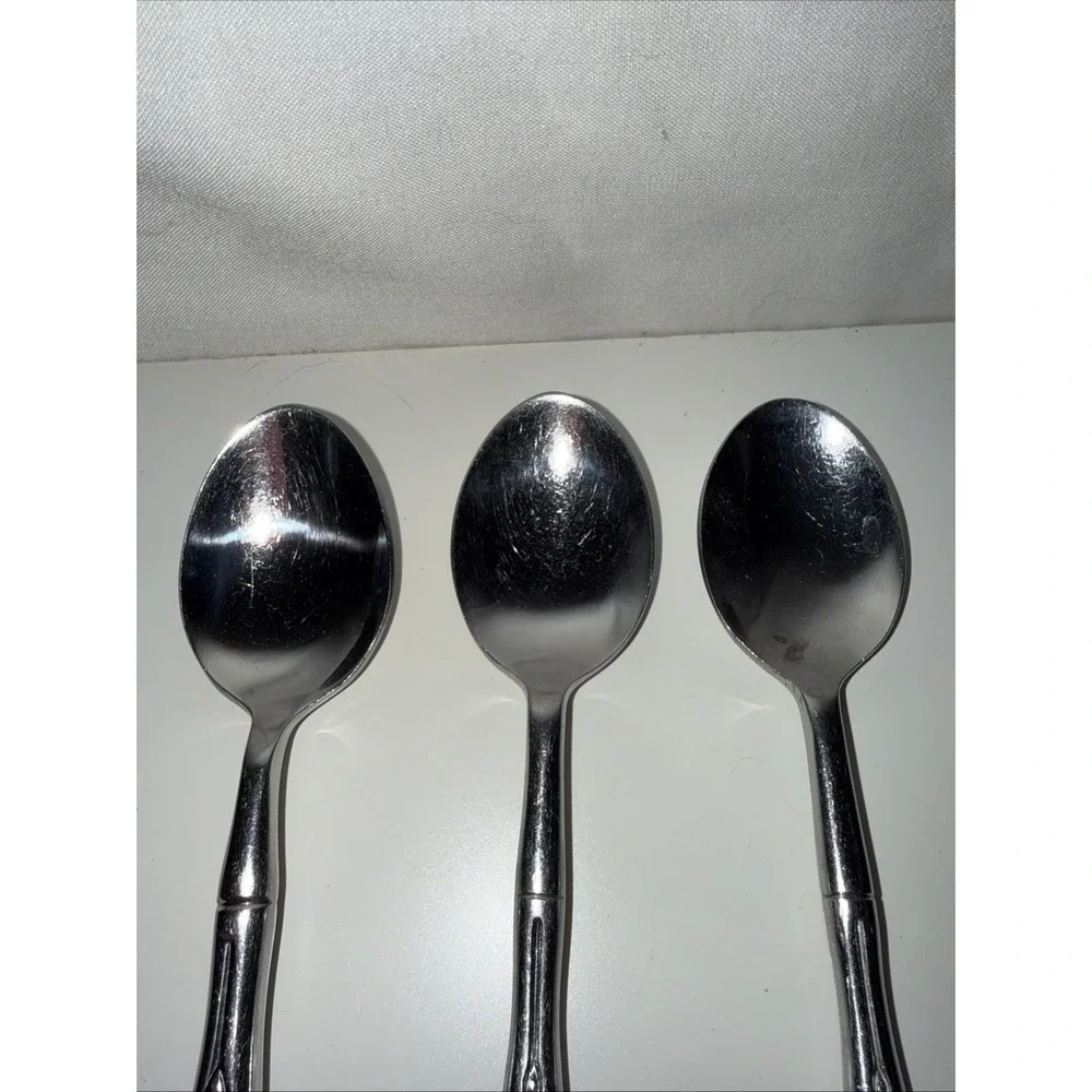 3 Teaspoons Tea Spoons Bamboo Hampton Silversmiths Stainless China 7